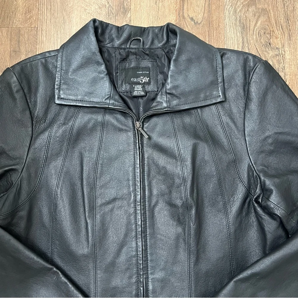 East 5th Genuine Leather Jacket Black Zip Front Lined‎ Coat Size XL